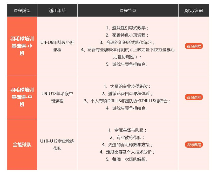 少儿羽毛球课程